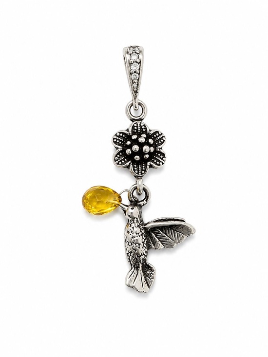 Jewelry - 925 Sterling Silver Hummingbird Pendant with Amber Charm